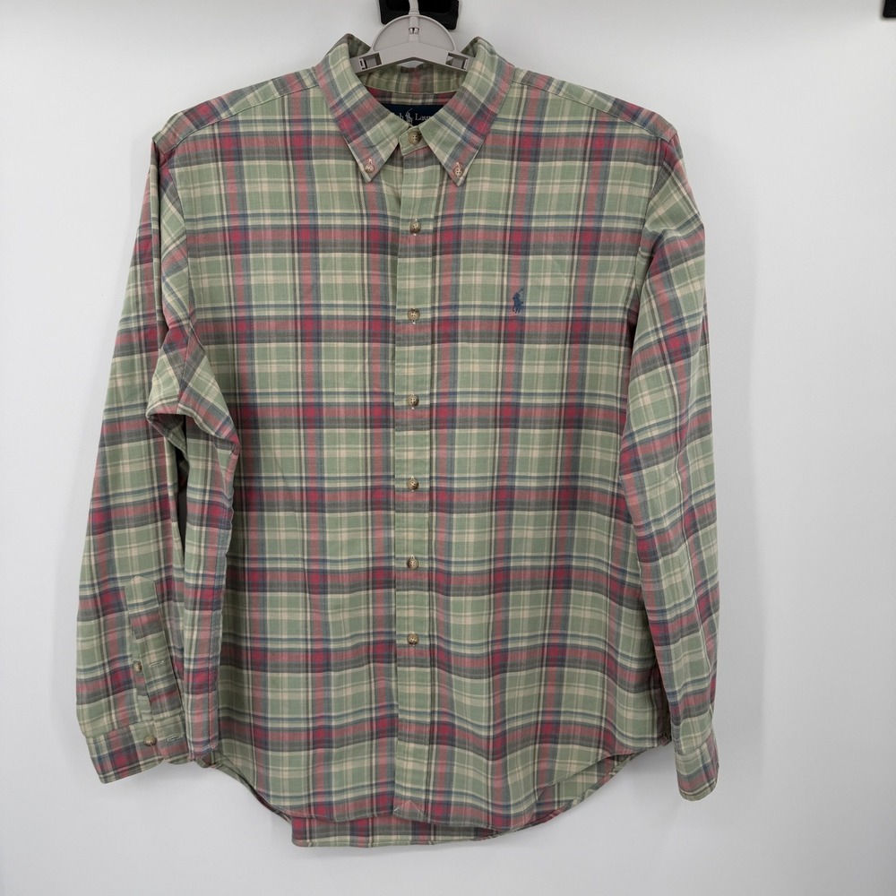 Ralph Lauren Classic Fit Plaid Flannel Button Down Shirt Mens XL Green Red LS